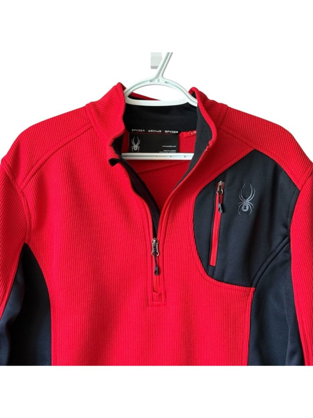 Spyder Men's Large Red & Black Pullover Bandit Half Zip Sweater Waffle Logo - Picture 11 of 16